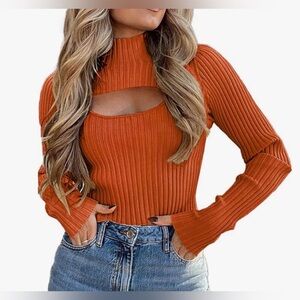 Ribbed 2pc tank/Mock Neck Sweater Top - Rust size SMALL, prettygarden brand NWT